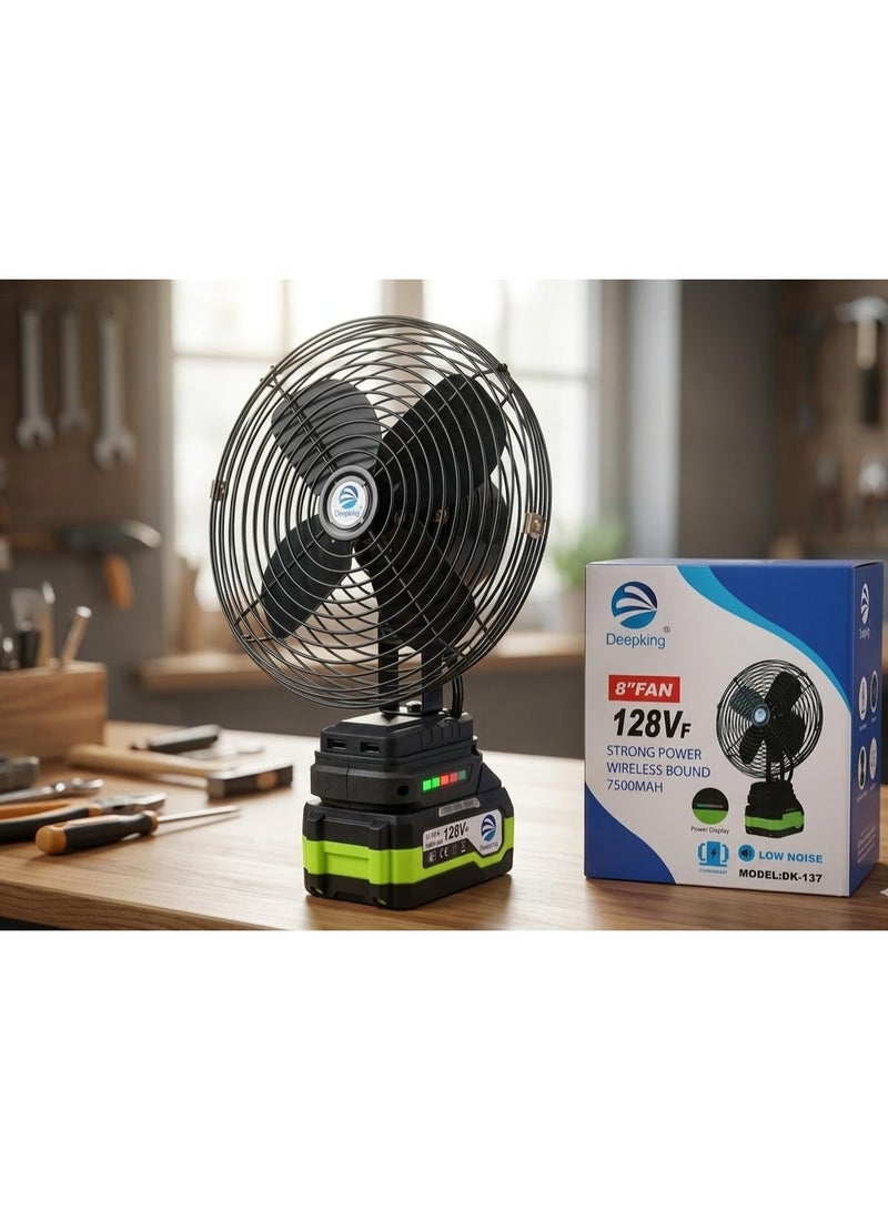 Deepking Portable High-Power Rechargeable Metal Fan with 128V ,7500MAH Lithium Battery – Industrial-Grade Cordless Fan for Indoor & Outdoor Use, Strong Airflow, Adjustable Speed, Quiet Operation – Ideal for Camping, Garage, Workshop, Travel, Emergency - Image 2