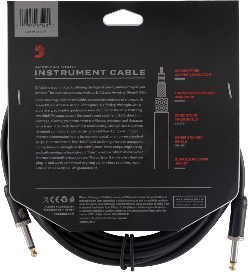 D'Addario American Stage 20ft Instrument Cable - Image 4