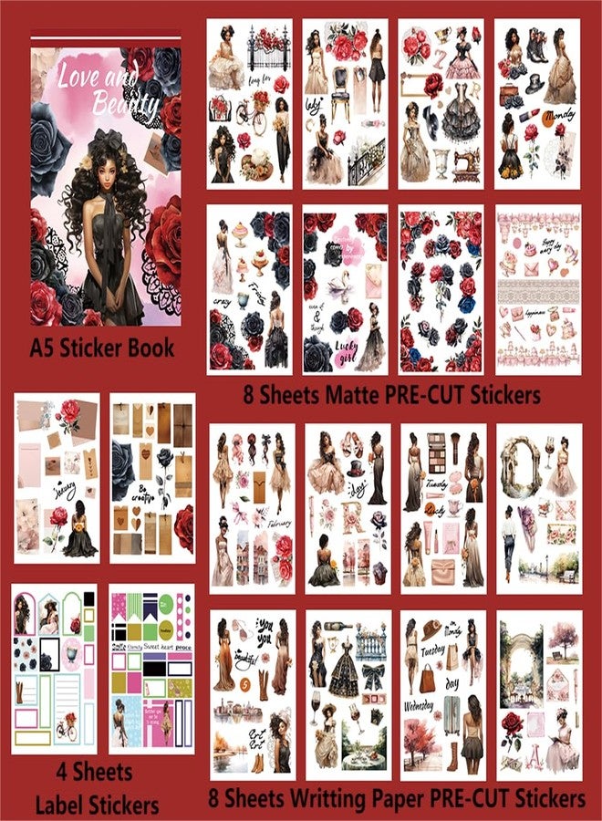 Dwpetzo Junk Journal Pre-Cut Sticker Book for Scrapbooking, Fashion Women Lady Black Rose Journaling Stickers for Adults, Scrapbook Supplies Bujo Planners DIY Crafts Arts A5 - Image 2