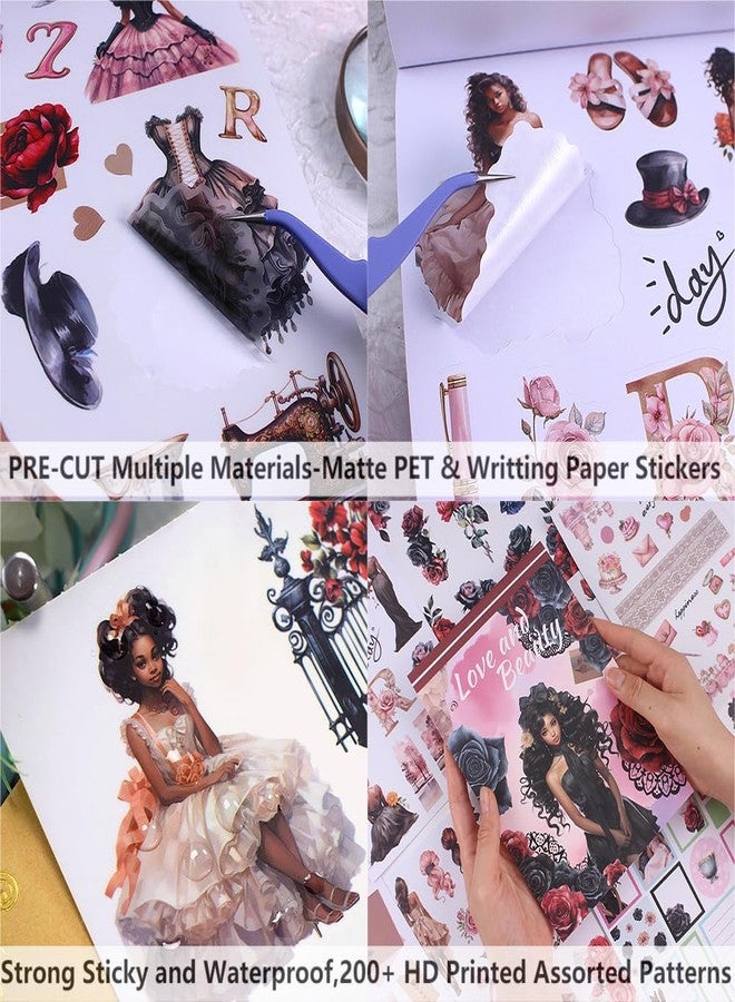 Dwpetzo Junk Journal Pre-Cut Sticker Book for Scrapbooking, Fashion Women Lady Black Rose Journaling Stickers for Adults, Scrapbook Supplies Bujo Planners DIY Crafts Arts A5 - Image 3