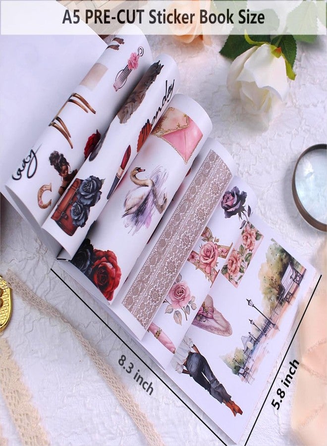 Dwpetzo Junk Journal Pre-Cut Sticker Book for Scrapbooking, Fashion Women Lady Black Rose Journaling Stickers for Adults, Scrapbook Supplies Bujo Planners DIY Crafts Arts A5 - Image 5
