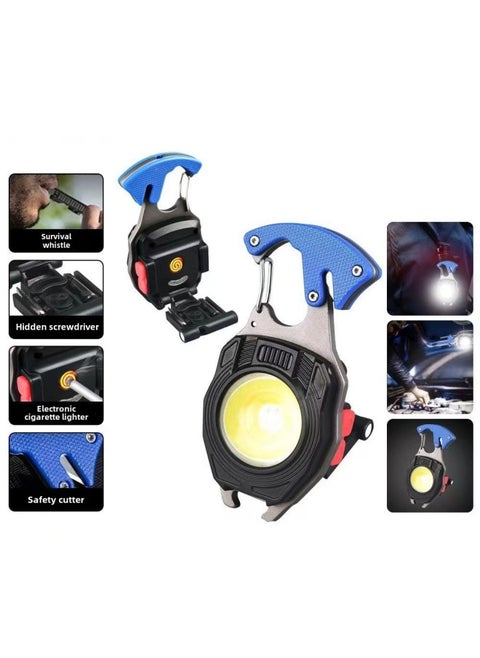Multifunctional Rechargeable Portable Keychain Light COB Emergency Overhaul Highlight Bottle Opener Mini Camping Work Light-Color:5147 Blue