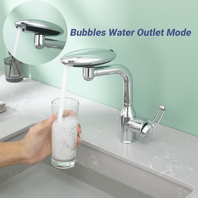 PIPULSE Hot Cold Mixer Tap 360 Rotatable PullOut Faucet with 4 Spray Modes Versatile Stainless Steel Bathroom Faucet Dual Flow with Universal Connector Water Drain Faucet - Image 2