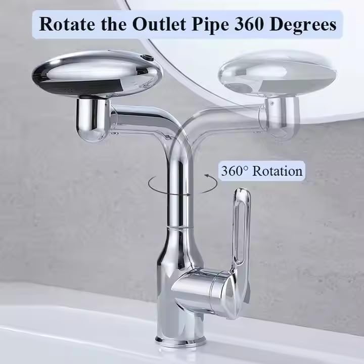 PIPULSE Hot Cold Mixer Tap 360 Rotatable PullOut Faucet with 4 Spray Modes Versatile Stainless Steel Bathroom Faucet Dual Flow with Universal Connector Water Drain Faucet - Image 3