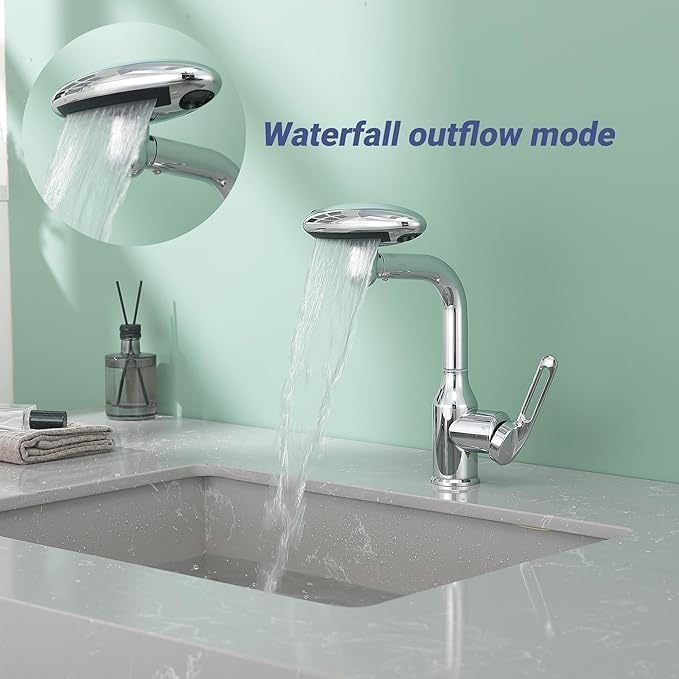 PIPULSE Hot Cold Mixer Tap 360 Rotatable PullOut Faucet with 4 Spray Modes Versatile Stainless Steel Bathroom Faucet Dual Flow with Universal Connector Water Drain Faucet - Image 4