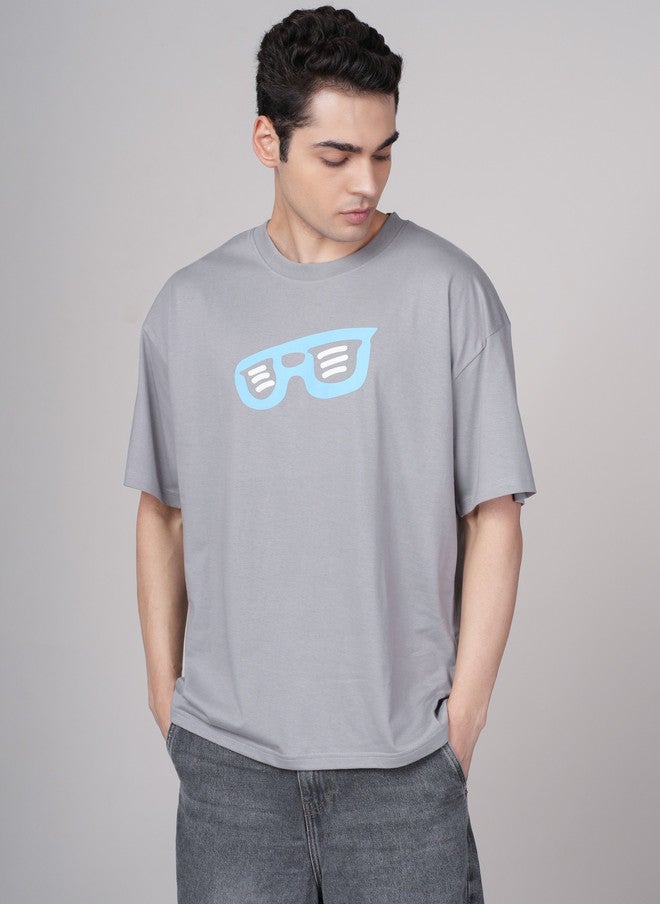 OUTLAWS Men's Oversized Graphic Print T-shirt in Grey - Image 1