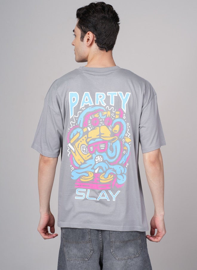OUTLAWS Men's Oversized Graphic Print T-shirt in Grey - Image 5