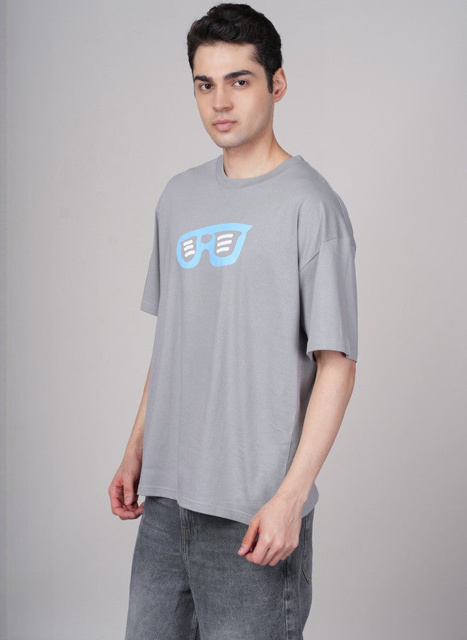 OUTLAWS Men's Oversized Graphic Print T-shirt in Grey - Image 4