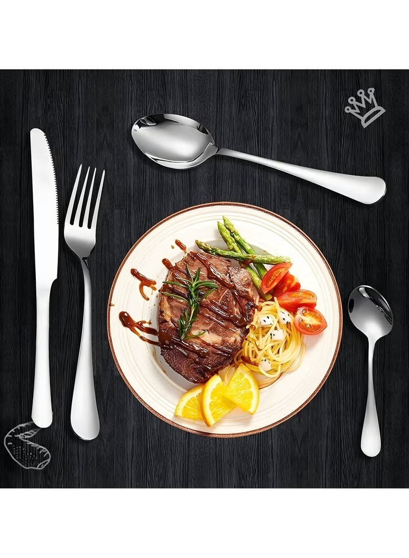 طقم أدوات مائدة مكون من 24 قطعة مع حامل أدوات مائدة مع سكين وشوكة وملعقة - مثالي للمنزل والفندق والمطعم والمزيد - Image 2