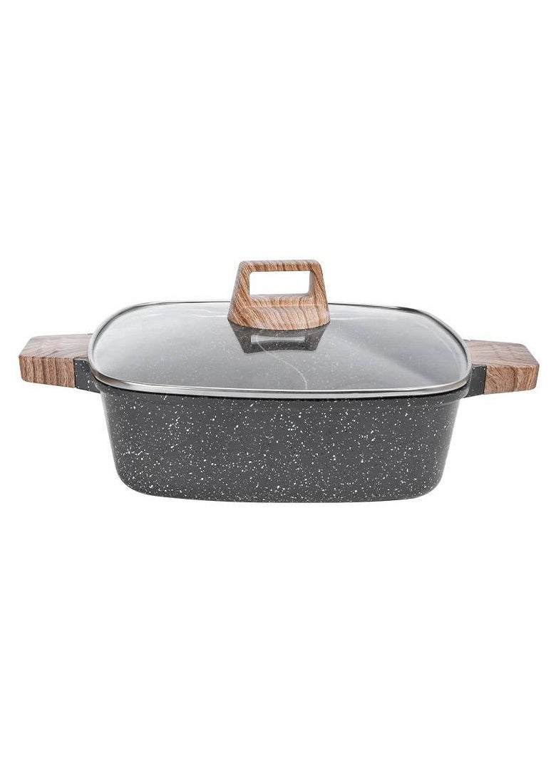 Generic - 2x1 Granite Divided Pot with Lid and Wooden Handle - Original Heavy Duty Material - Prepares Two Dishes at Once - Non-Stick - Perfect Heat Distribution - Image 1