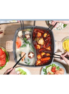 2x1 Granite Divided Pot with Lid and Wooden Handle - Original Heavy Duty Material - Prepares Two Dishes at Once - Non-Stick - Perfect Heat Distribution