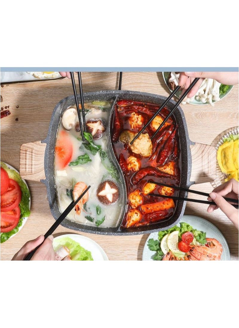 Generic - 2x1 Granite Divided Pot with Lid and Wooden Handle - Original Heavy Duty Material - Prepares Two Dishes at Once - Non-Stick - Perfect Heat Distribution - Image 1