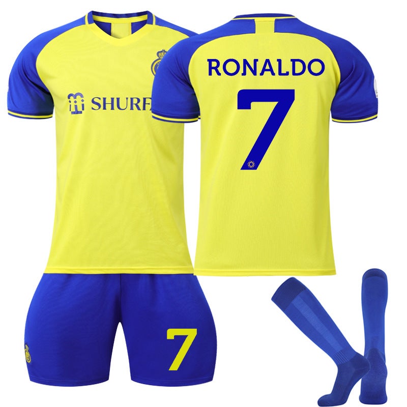 2223 Al Nassr Home No.7 Yellow Ronaldo Football Jersey Set with Socks - Image 5