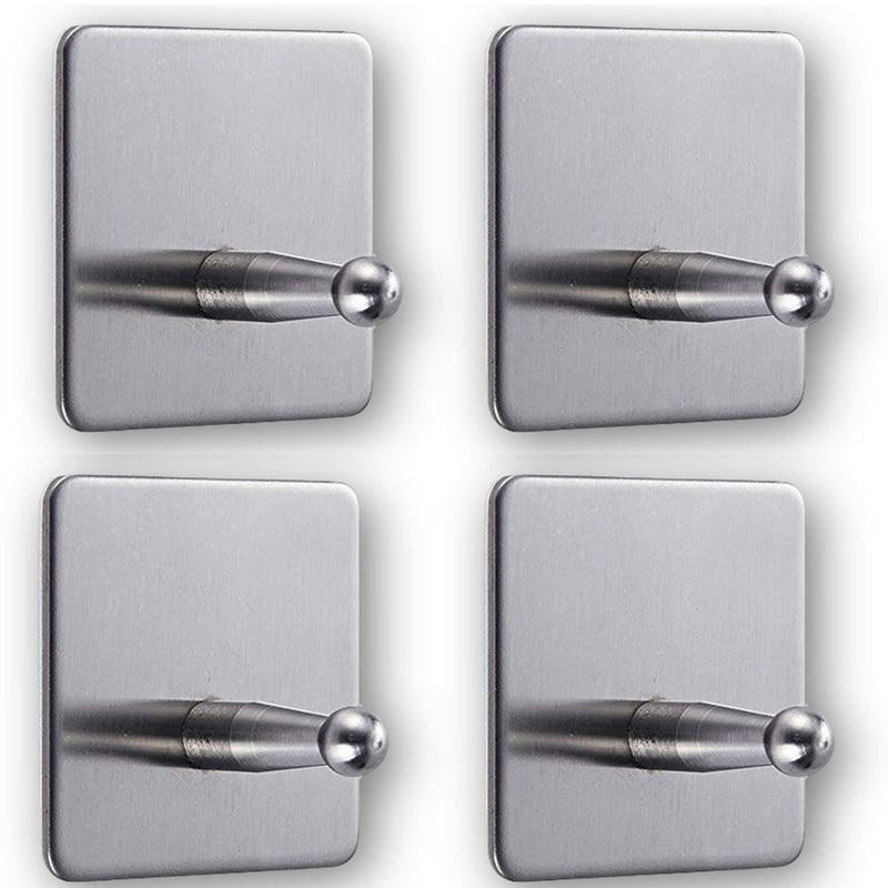 Leeonz Adhesive Hooks Heavy Duty Command Hooks Stainless Steel Hooks Towel Hooks for Hanging Coat Hat Towel Robe Clothes for Bathroom Bedroom Office KitchenSilver4PCS - Image 1