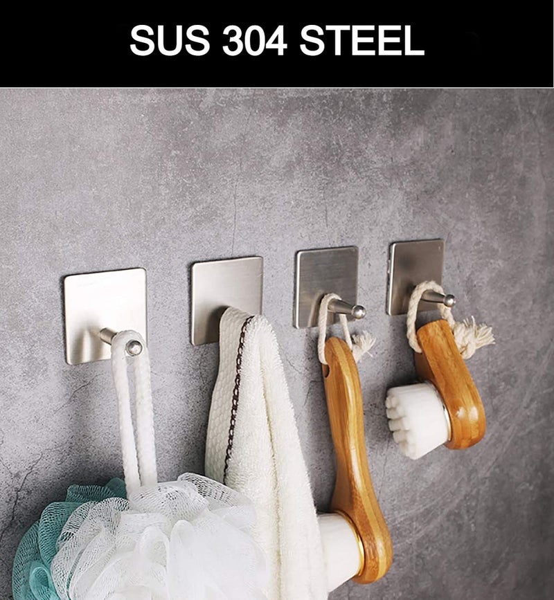 Leeonz Adhesive Hooks Heavy Duty Command Hooks Stainless Steel Hooks Towel Hooks for Hanging Coat Hat Towel Robe Clothes for Bathroom Bedroom Office KitchenSilver4PCS - Image 2