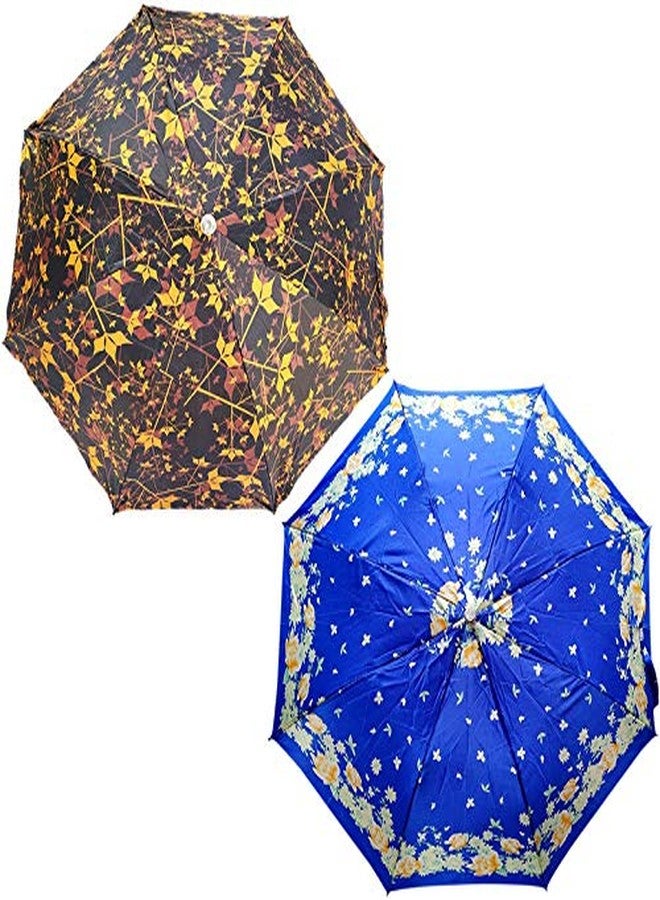 RAINPOPSON 2 Fold Printed Big Size Umbrella for Women & Men UV Protection Office Umbrella Combo for Girls/Men/Women (Multicolor & Blue Printed) - Set of 2 - Image 2