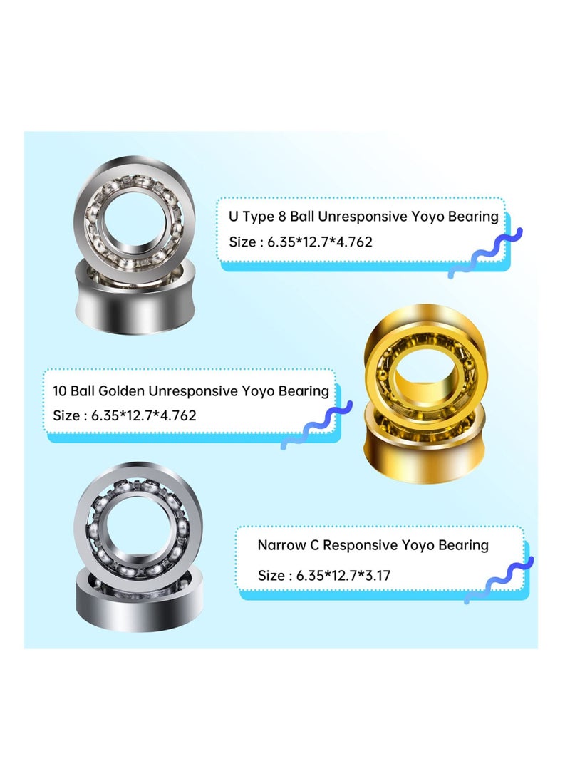 SYOSI - Complete Yoyo Bearing Pack 10 Ball Golden Unresponsive Yoyo Bearing  Size C 8 Ball Yoyo Bearing  Narrow C Responsive Yoyo Bearing  Bearing Removal Tool  6 Yoyo Strings  6 Yoyo Axles - Image 1