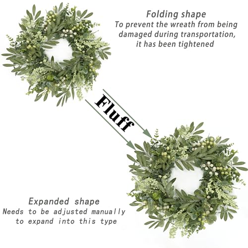 AMF0RESJ Green Eucalyptus Wreaths for Front Door Spring Summer Wreath with Eucalyptus Leaves,Olives Leaves,Mixed Berry for Indoor Outdoor Farmhouse Home Porch Wall Window Festival Wedding Decor - Image 3