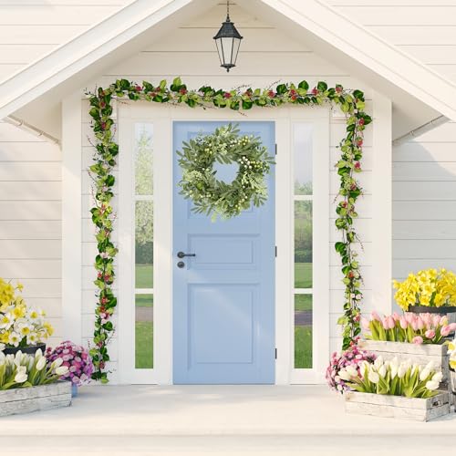 AMF0RESJ Green Eucalyptus Wreaths for Front Door Spring Summer Wreath with Eucalyptus Leaves,Olives Leaves,Mixed Berry for Indoor Outdoor Farmhouse Home Porch Wall Window Festival Wedding Decor - Image 5