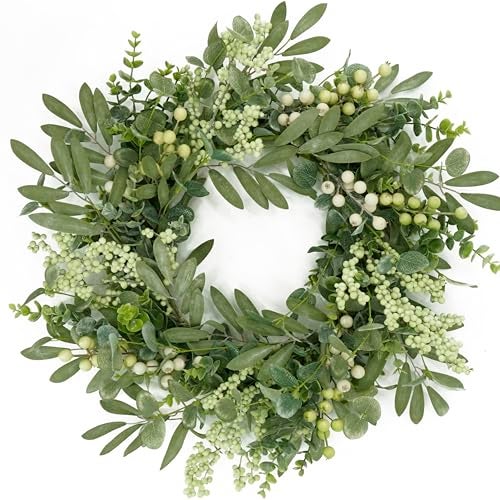AMF0RESJ Green Eucalyptus Wreaths for Front Door Spring Summer Wreath with Eucalyptus Leaves,Olives Leaves,Mixed Berry for Indoor Outdoor Farmhouse Home Porch Wall Window Festival Wedding Decor - Image 1