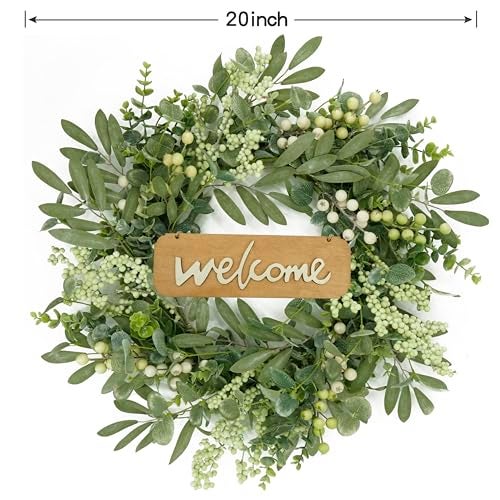 AMF0RESJ Green Eucalyptus Wreaths for Front Door Spring Summer Wreath with Eucalyptus Leaves,Olives Leaves,Mixed Berry for Indoor Outdoor Farmhouse Home Porch Wall Window Festival Wedding Decor - Image 4