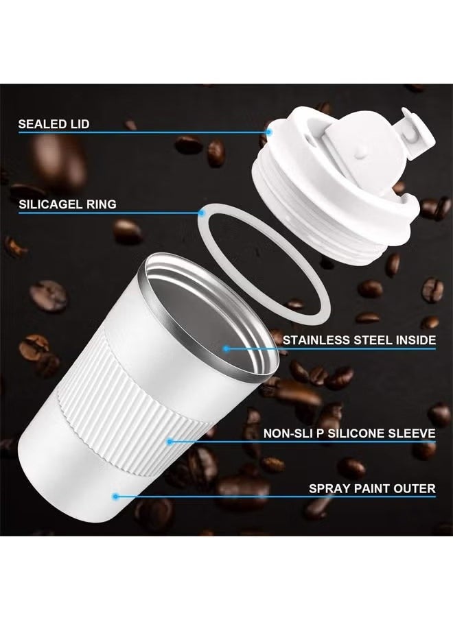 Arabest - Travel Coffee Mug, Spill Proof Leakproof 16 oz Insulated Coffee Mug with Screw Lid, Stainless Steel Vacuum Tumbler, Reusable Thermal Coffee Cup for Hot and Cold Drinks, 510ml, White - Image 1