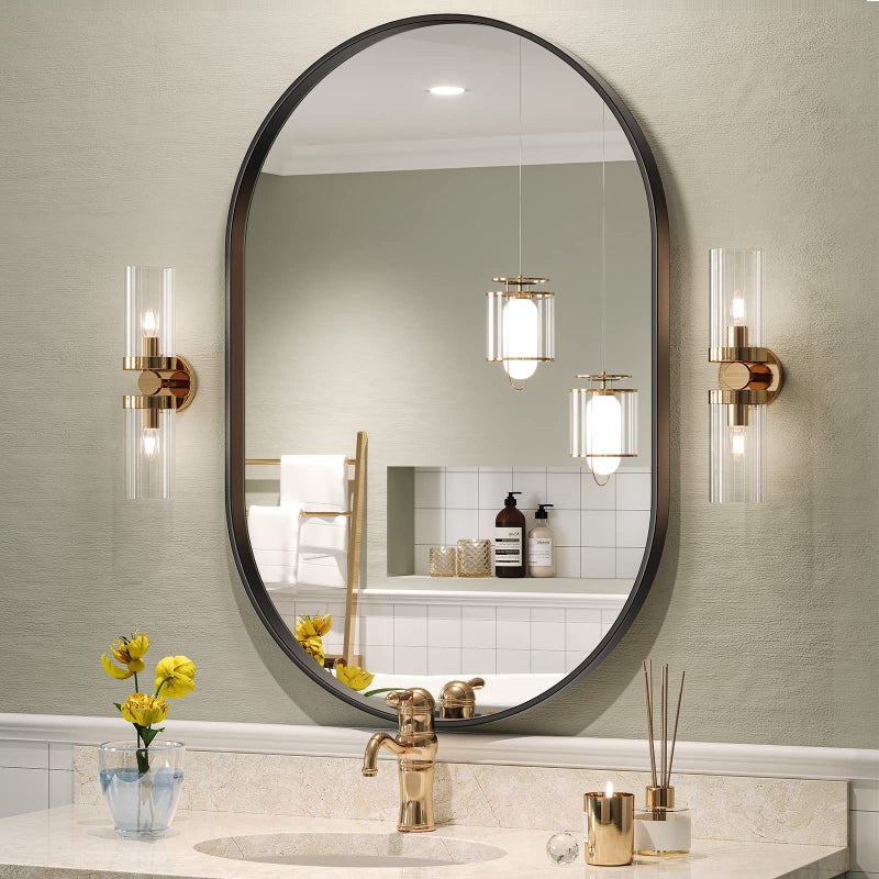 Brightify Black Oval Mirror for Bathroom Vanity 20x30 Inch, Matte Black Bathroom Mirrors for Wall Metal Frame, Wall Mounted Mirror for Bedroom Living Room Wall Decorative Hang Vertical and Horizontal - Image 1