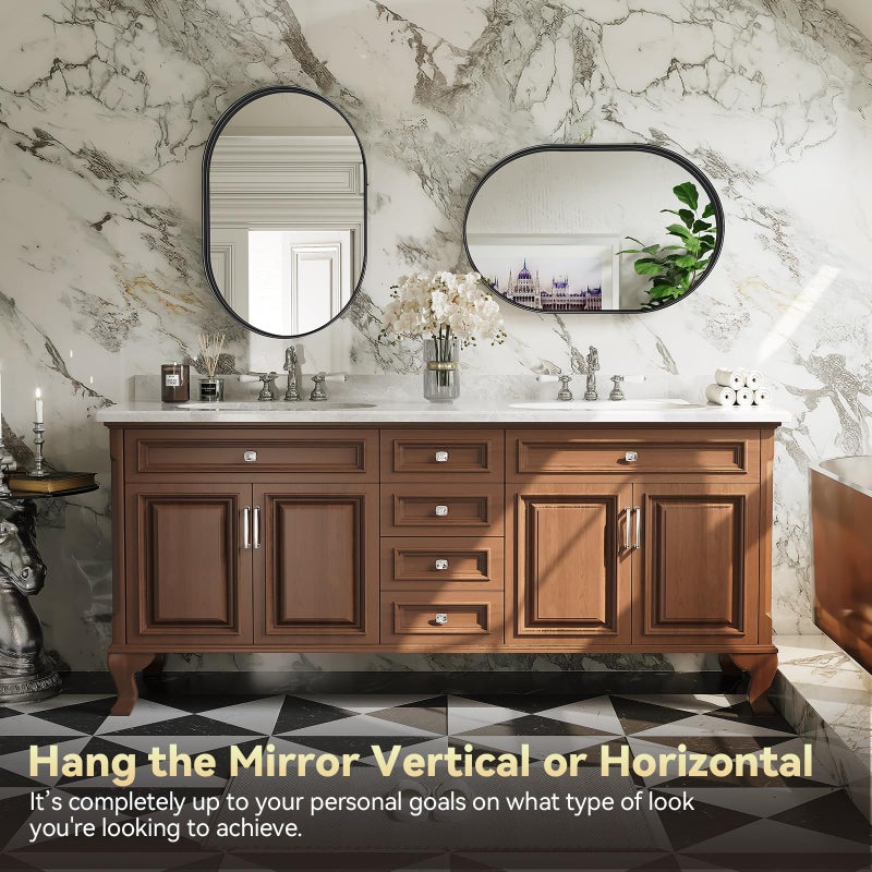 Brightify Black Oval Mirror for Bathroom Vanity 20x30 Inch, Matte Black Bathroom Mirrors for Wall Metal Frame, Wall Mounted Mirror for Bedroom Living Room Wall Decorative Hang Vertical and Horizontal - Image 3