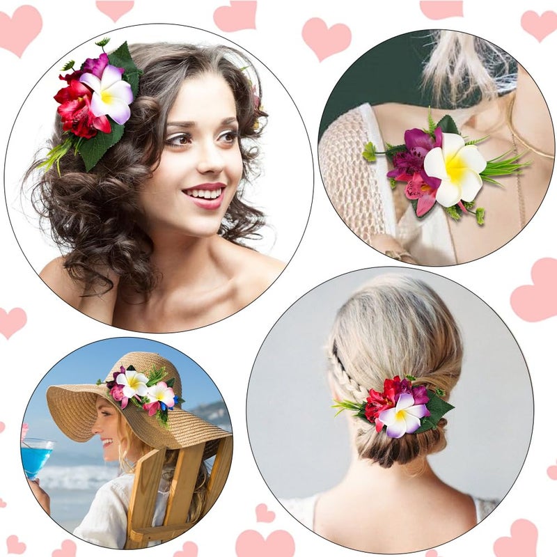 Ahoney Hawaiian Plumeria Flower Hair Accessories for Women and Girls - 4 Pieces Artificial Flower Barrettes and Pins for Beach, Luau Outfits, Party Hairstyles, and Decor - Image 2