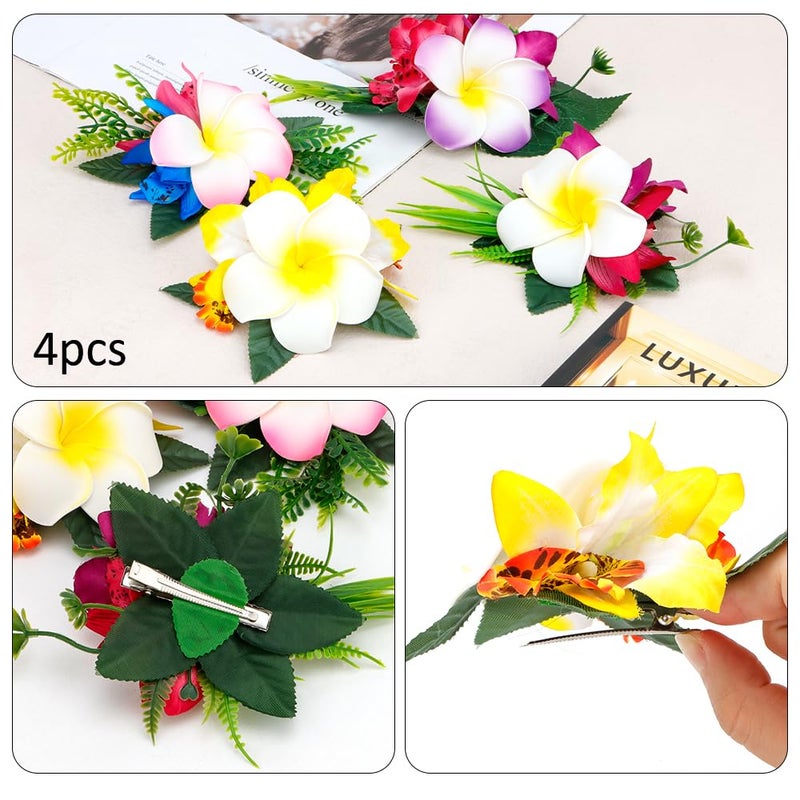 Ahoney Hawaiian Plumeria Flower Hair Accessories for Women and Girls - 4 Pieces Artificial Flower Barrettes and Pins for Beach, Luau Outfits, Party Hairstyles, and Decor - Image 4