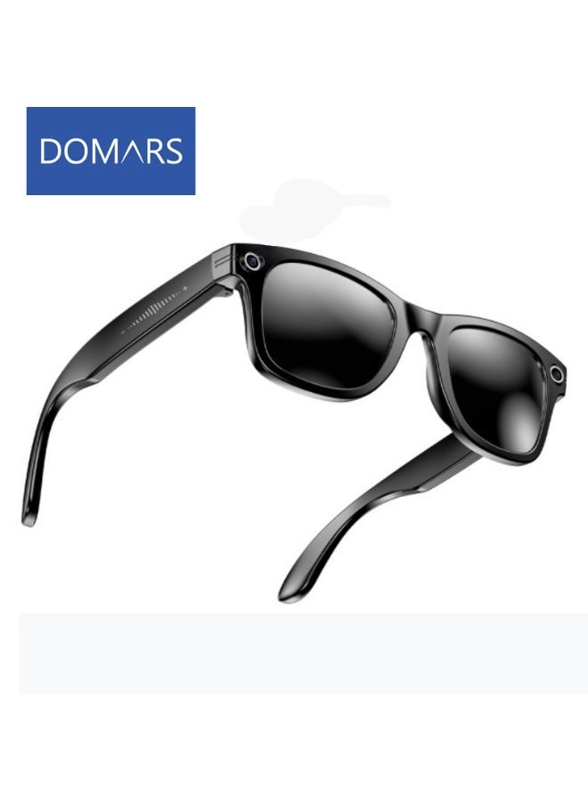 Domars AI Smart Glasses, Outdoor Sports Sunglasses , Bluetooth Smart Glasses for Men Woman with Translation, IP65 Waterproof, Open-Ear Music & Calls, Dual Mic Noise ReductionBlack metal frame + black sunglasses - Image 1