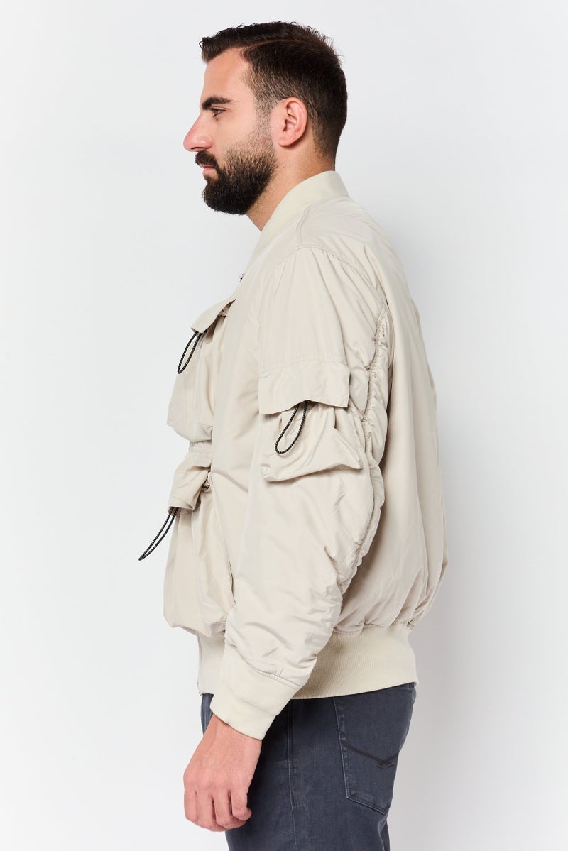 Selected Homme Men Oversized Solid Bomber Jacket, Beige - Image 2