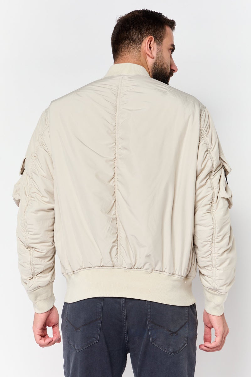 Selected Homme Men Oversized Solid Bomber Jacket, Beige - Image 3