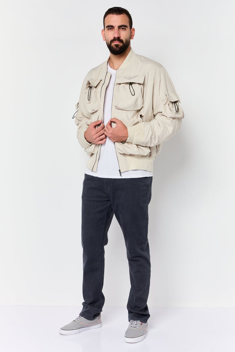 Selected Homme Men Oversized Solid Bomber Jacket, Beige - Image 4