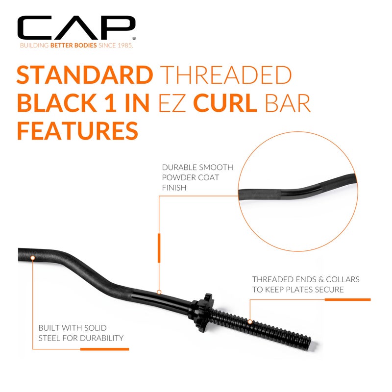 CAP Barbell 47-Inch Standard Threaded Solid Easy Curl Bar, Black - Image 3