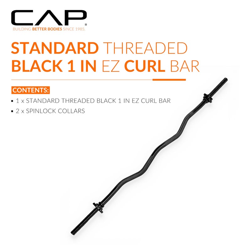 CAP Barbell 47-Inch Standard Threaded Solid Easy Curl Bar, Black - Image 2