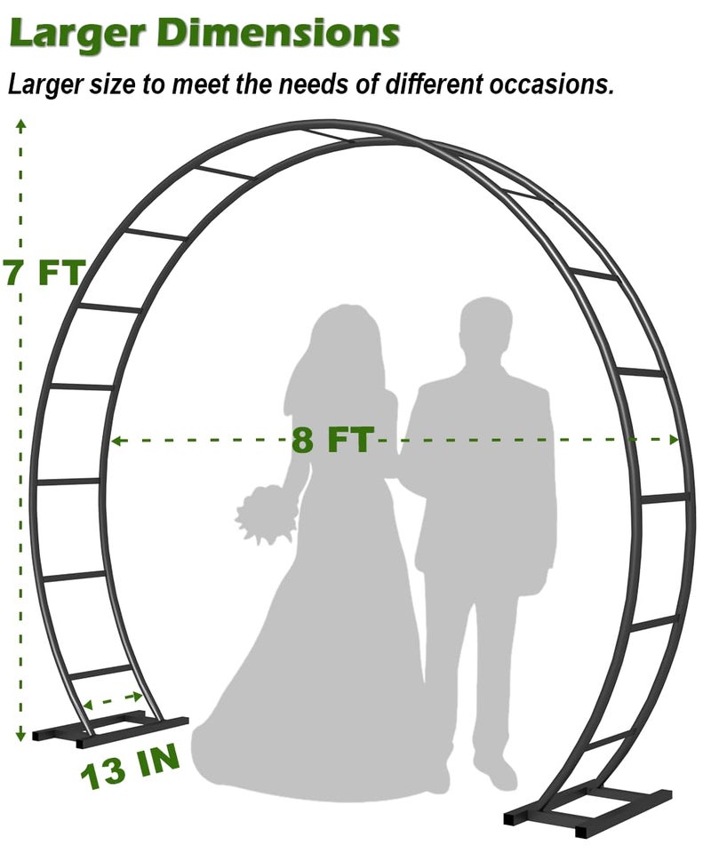 Queension Metal Wedding Arch | for Ceremony Party Decoration 8Ft Wide 7Ft High,Garden Arch Trellis with Ground Bases for Climbing Plants,Outdoor Garden Arbor for Roses Vines, Round Frame, Black - Image 2