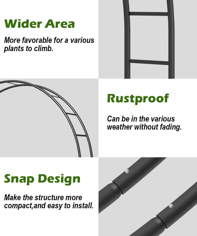 Queension Metal Wedding Arch | for Ceremony Party Decoration 8Ft Wide 7Ft High,Garden Arch Trellis with Ground Bases for Climbing Plants,Outdoor Garden Arbor for Roses Vines, Round Frame, Black - Image 4