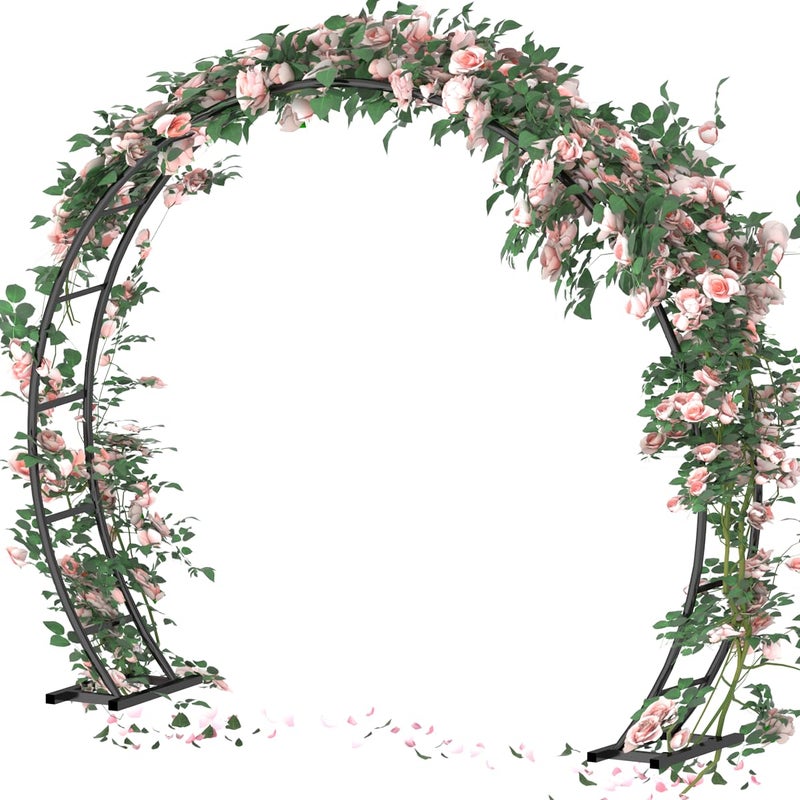 Queension Metal Wedding Arch | for Ceremony Party Decoration 8Ft Wide 7Ft High,Garden Arch Trellis with Ground Bases for Climbing Plants,Outdoor Garden Arbor for Roses Vines, Round Frame, Black - Image 1
