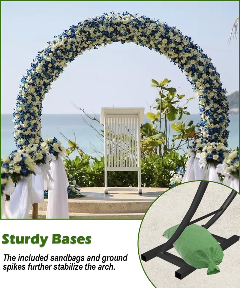 Queension Metal Wedding Arch | for Ceremony Party Decoration 8Ft Wide 7Ft High,Garden Arch Trellis with Ground Bases for Climbing Plants,Outdoor Garden Arbor for Roses Vines, Round Frame, Black - Image 3