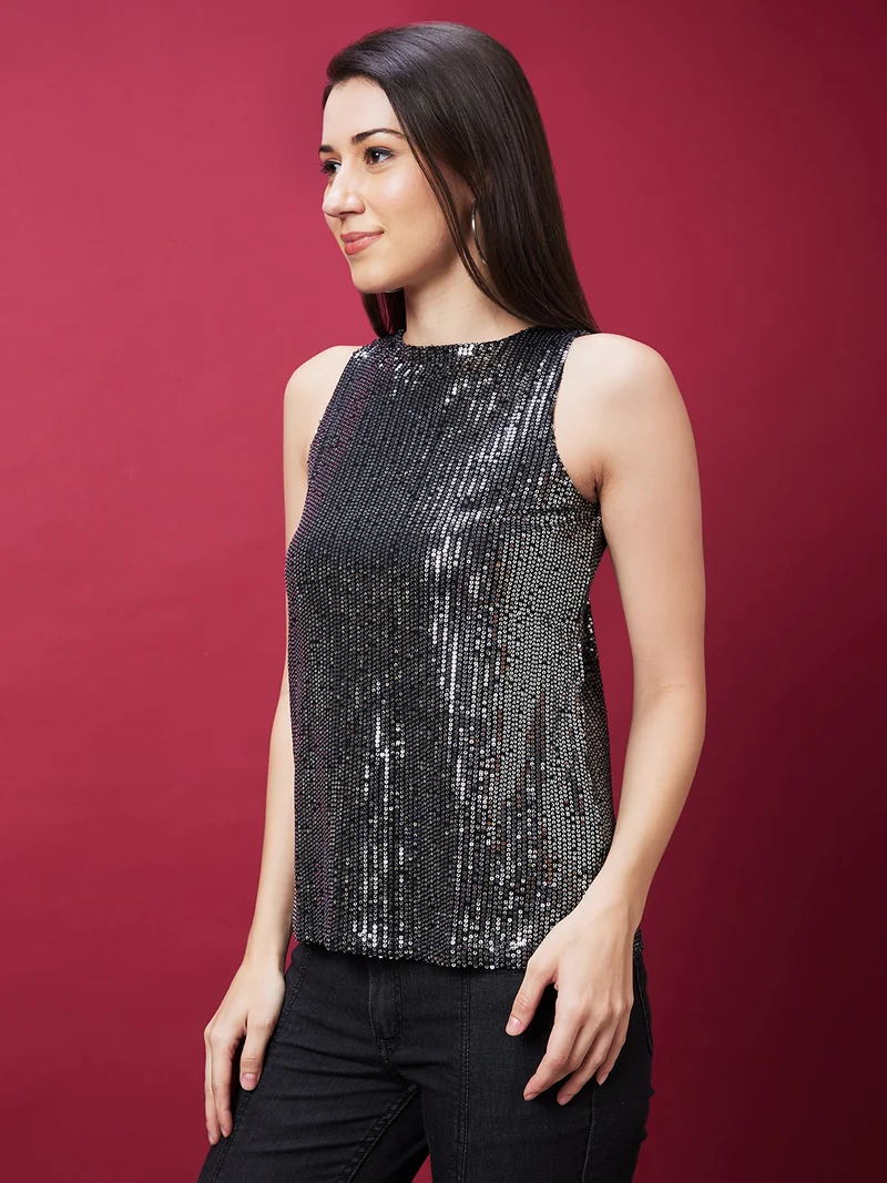 globus Globus Women Knitted Sequinned Stripe Party Top
