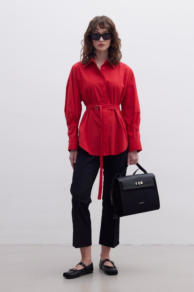 Manuka Belt Detail Shirt Red  - Image 2