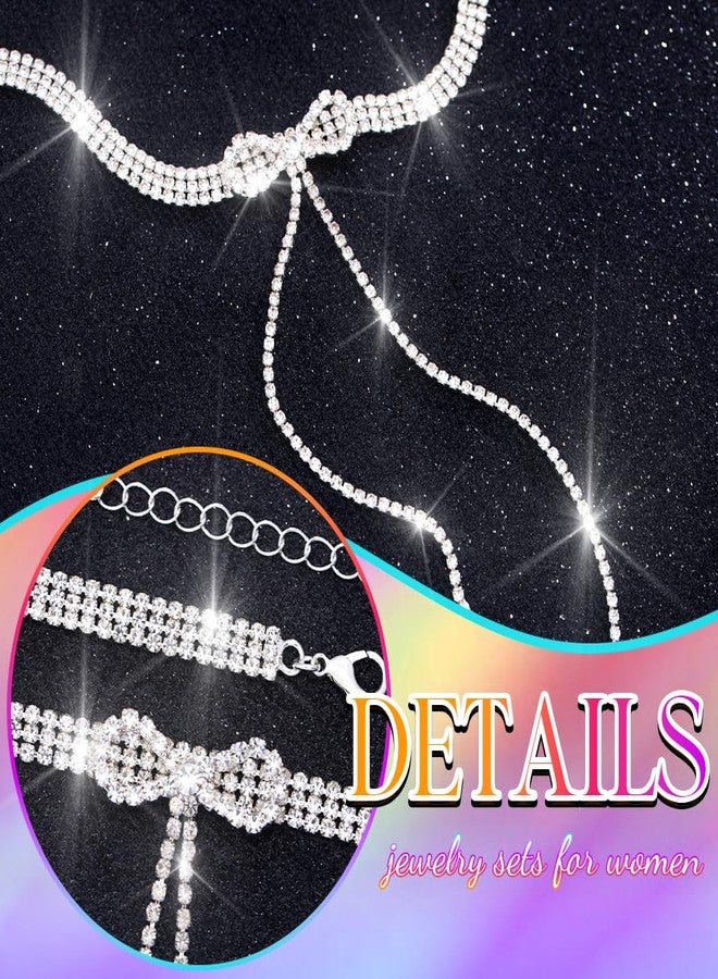 Campsis Crystal Rhinestone Bow Choker Necklace, Silver Adjustable Length - Image 4