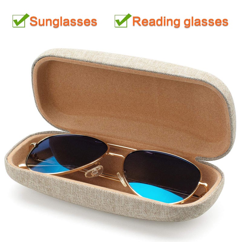 Vemiss Vemiss Hard Shell Eyeglasses Cases, Linen Fabrics Protector Sunglasses Case, Large Glasses Case (Large Khaki)  - Image 2