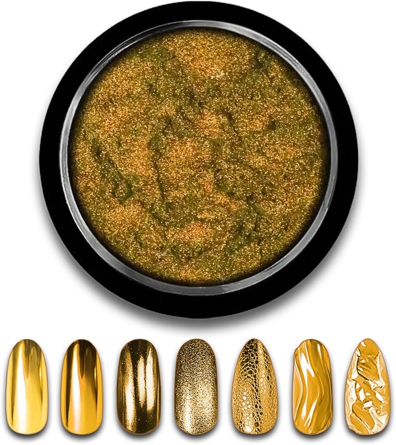 Gold Chrome Nail Powder Mirror Effect Metallic Dust Holographic Glitter Glazed Manicure Decoration Reflective Pigment for DIY Gel Polish Nail Art, Resin Craft, Gifts