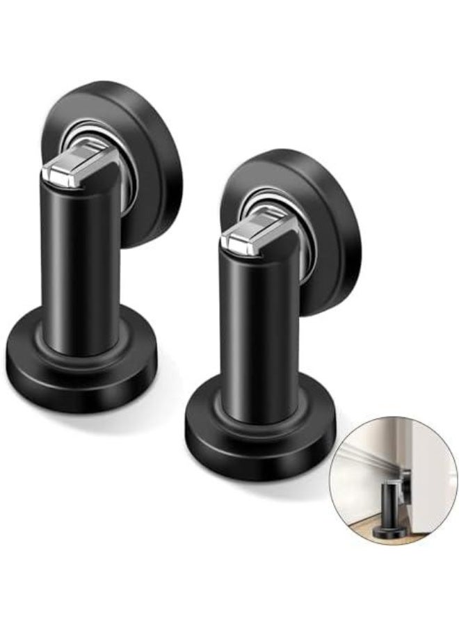 2 Black Stainless Steel Magnetic Door Stoppers (Floor and Wall Mount) - Image 1