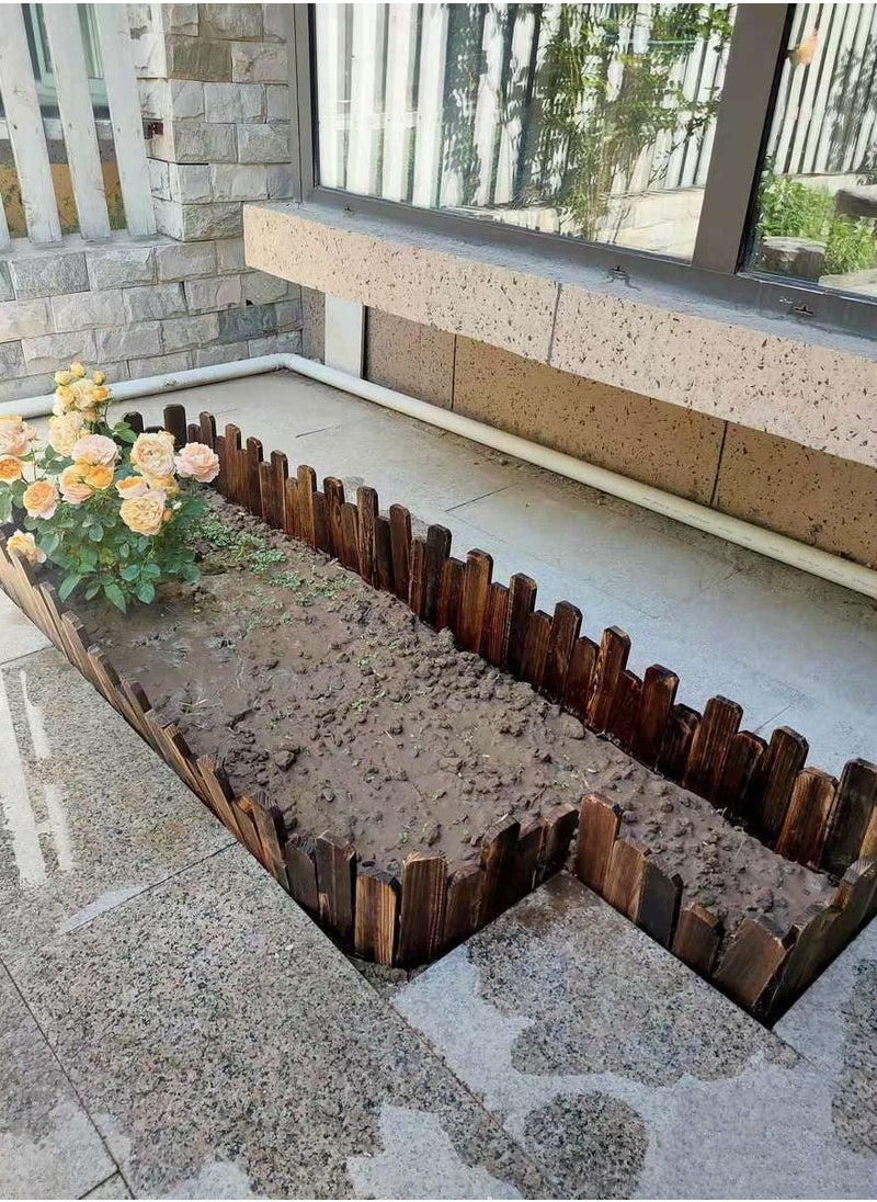 LINGWEI Decorative Wooden Garden Fence Interlocking Border Panels Garden Edging Landscape Picket Border Solid Fence Panels Carbonized Wood Lawn Patio Fencing Barrier  - Image 4