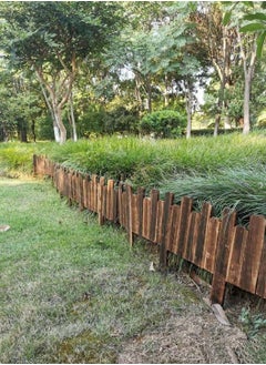 LINGWEI Decorative Wooden Garden Fence Interlocking Border Panels Garden Edging Landscape Picket Border Solid Fence Panels Carbonized Wood Lawn Patio Fencing Barrier  - Image 2