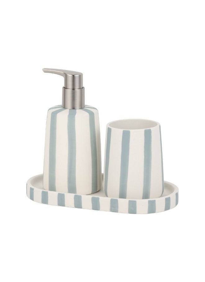 DANUBE HOME Danube Home Adelyn Set Of 3 Ceramic Bath Accessories Beige Finish Elegant Soap Dispenser, Tumbler & Soap Dish Bathroom Counter Organizer - Easy To Clean Decorative Home Accessories  - Image 4