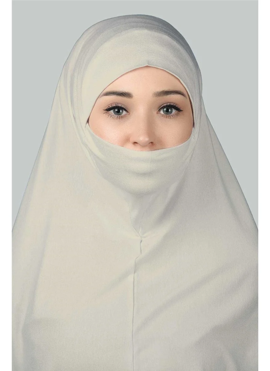 Altobeh Ready-made Turban Practical Scarf with Veil Hijab with Nikap - Prayer Cover Soufflé (3Xl) - Dark Cream